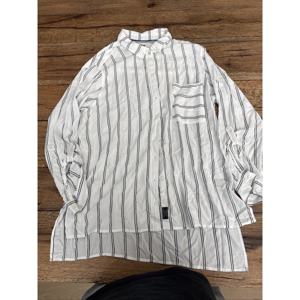 Abercrombie & Fitch Women's White Striped Long Sleeve Blouse, Size XL